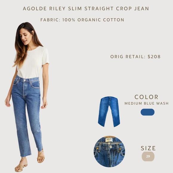 AGOLDE Denim - AGOLDE Riley Slim Straight Crop Jeans | Medium Blue Wash | Raw Hem